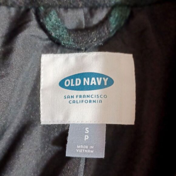 Old Navy Women’s Small Wool Blend Plaid Peacoat Green Black Double Breasted Coat - Picture 7 of 9